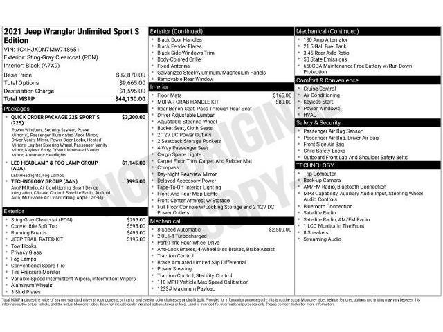 2021 Jeep Wrangler Unlimited Sport S