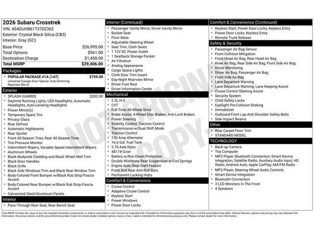 2026 Subaru Crosstrek Base