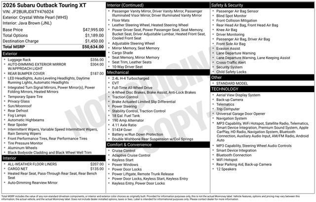 2026 Subaru Outback Touring XT