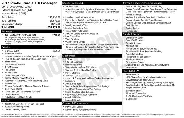 2017 Toyota Sienna XLE 8 Passenger