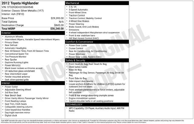 2012 Toyota Highlander Base