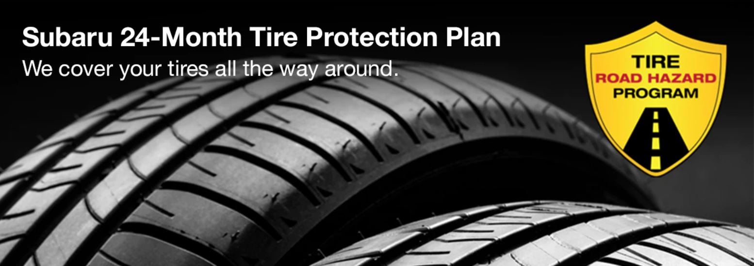 Subaru tire with 24-Month Tire Protection and road hazard program logo. | Landers McLarty Subaru in Huntsville AL